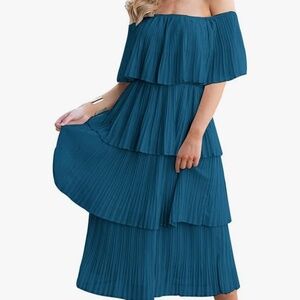 ETCYY Women's Off The Shoulder Ruffles Summer Loose Casual Chiffon Long Party Be